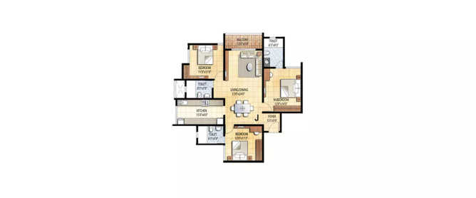 Prestige Falcon City Kanakapura - Floor plan 3 BHK 1105 Sq.ft