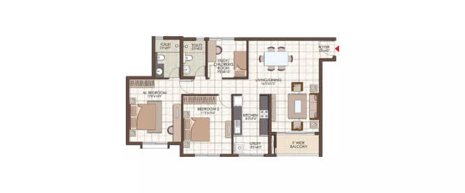 Prestige Kew Gardens Bellandur - Floor plan 2.5 BHK 1002 Sq.ft