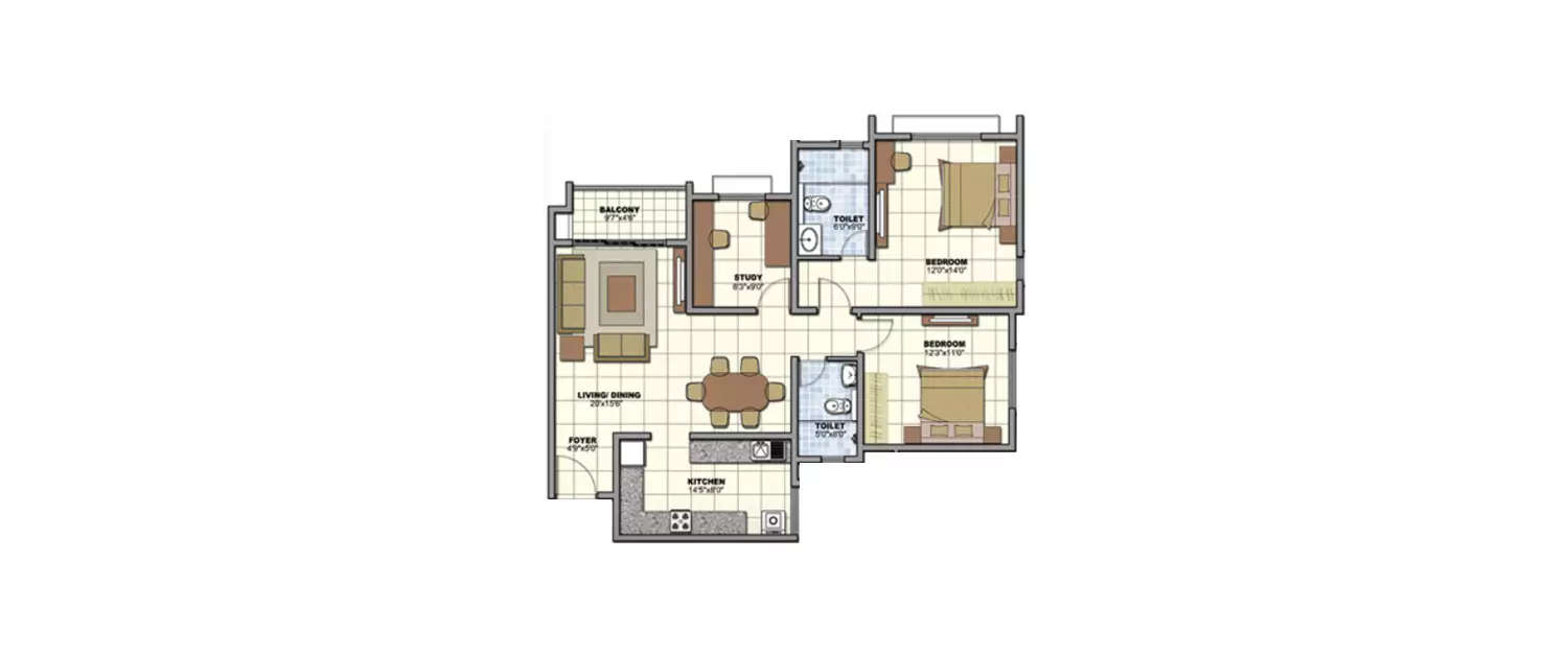 Floor plan for 2 BHK