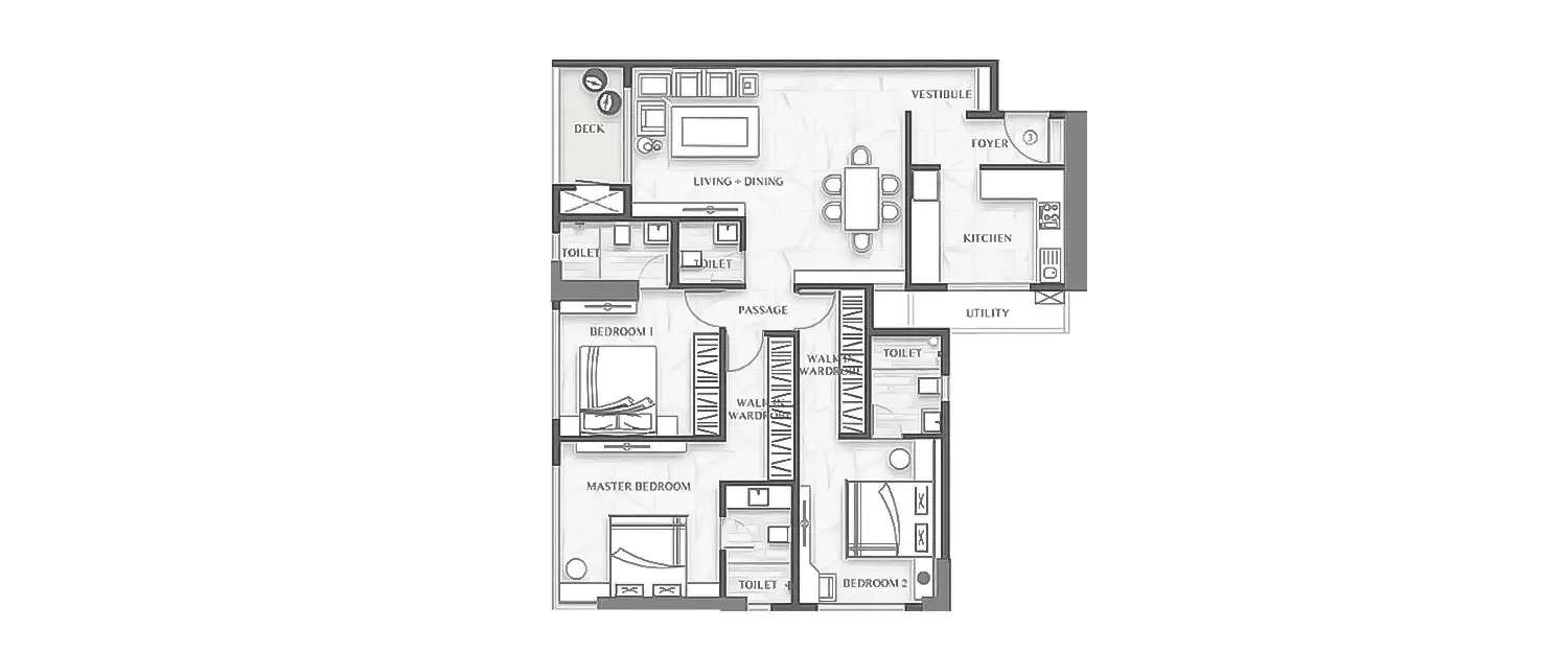 Floor plan for 3 BHK