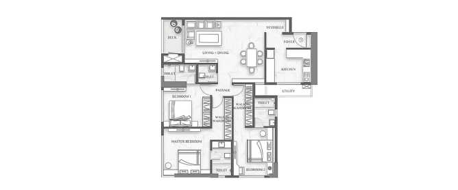 Paradigm Alaya Oshiwara - Floor plan 3 BHK 844 Sq.ft