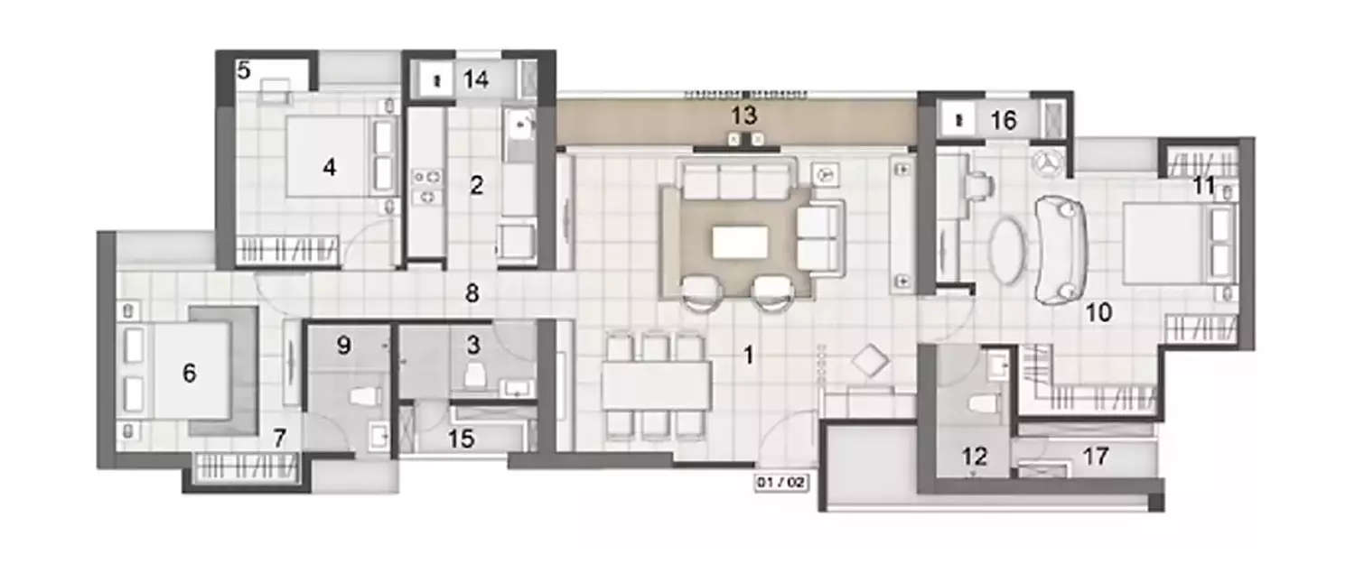 Floor plan for 3 BHK