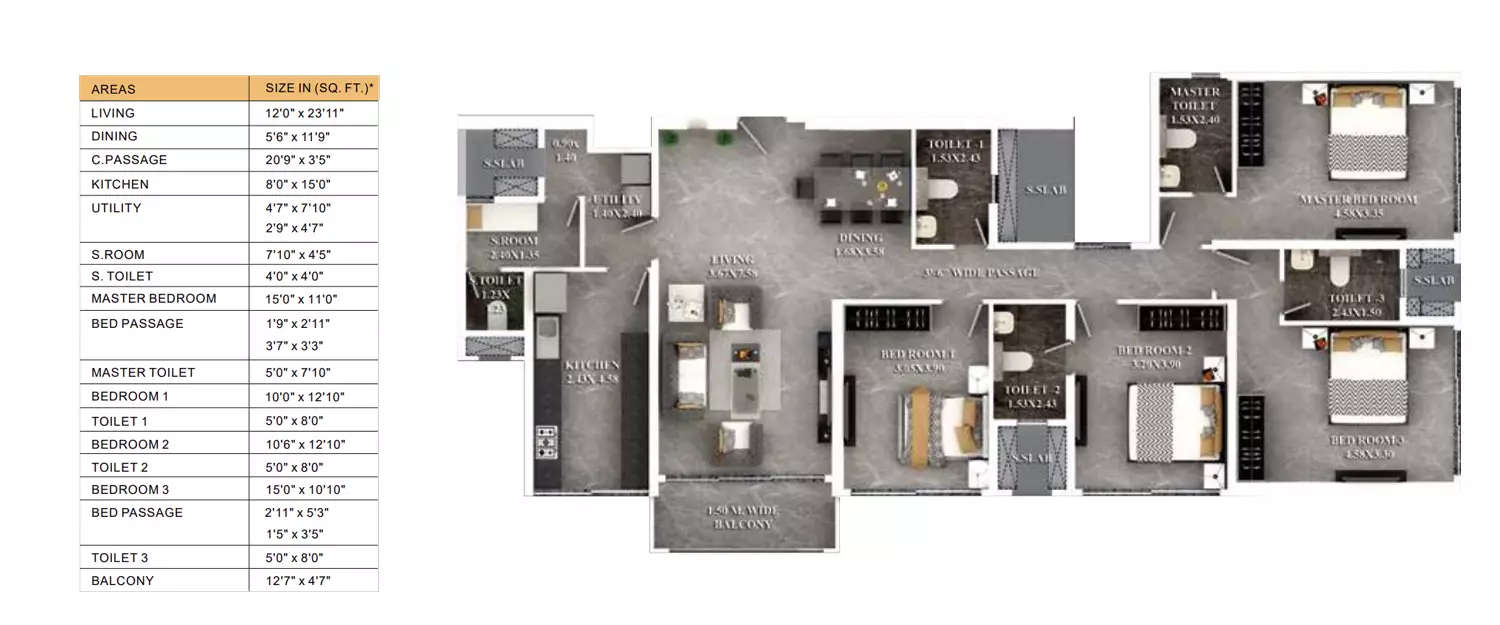 Floor plan for 4 BHK
