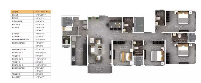 Dosti Eastern Bay Wadala - Floor plan 4 BHK 1577 Sq.ft