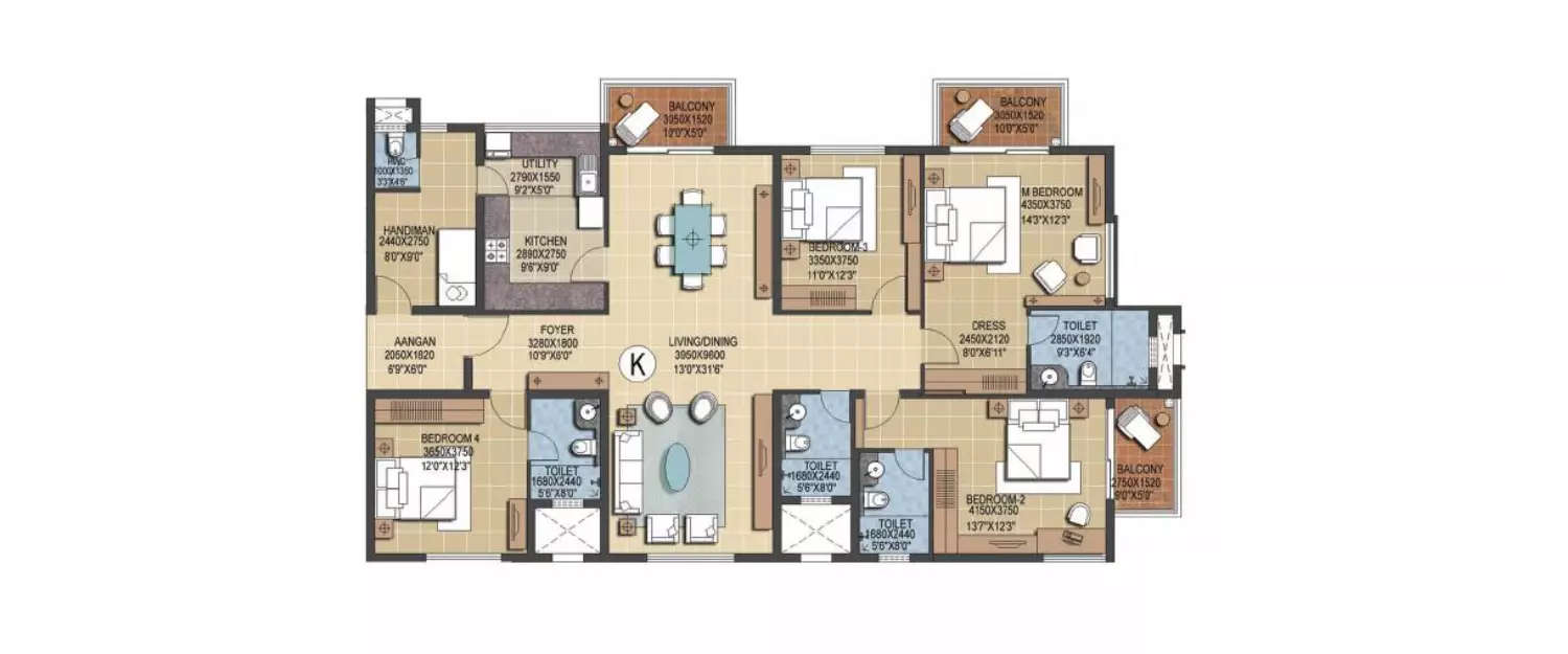 Floor plan for 4 BHK