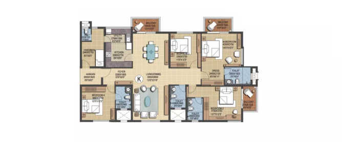 Prestige Ferns Residency Haralur - Floor plan 4 BHK 2569 Sq.ft