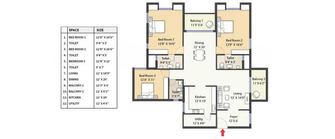 Alliance Orchids Springs Korattur - Floor plan 3 BHK 2244 Sq.ft