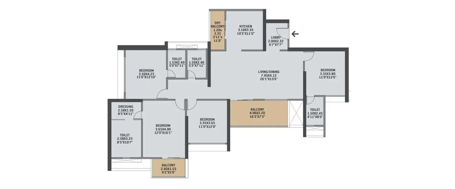 Floor plan for 4 BHK