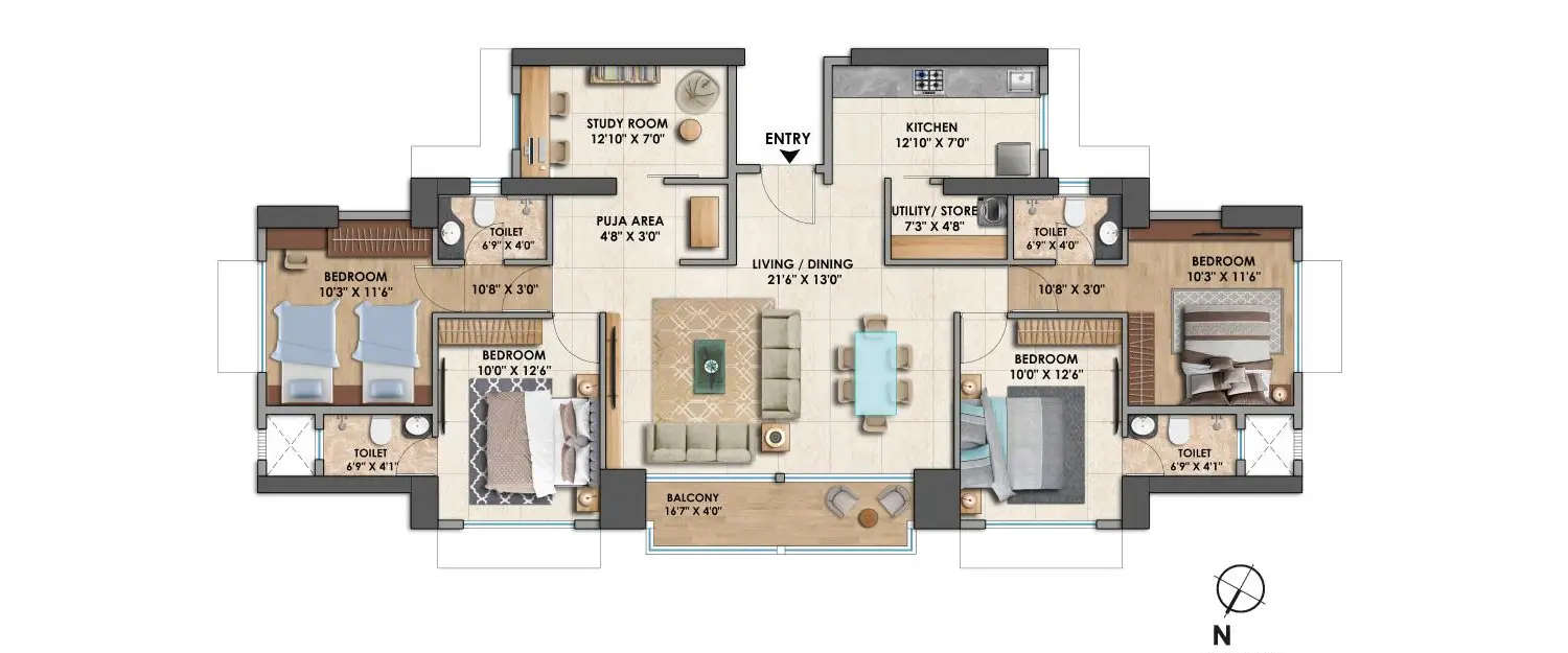 Floor plan for 4 BHK