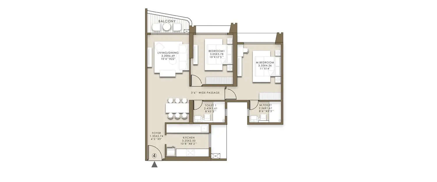 Floor plan for 2 BHK