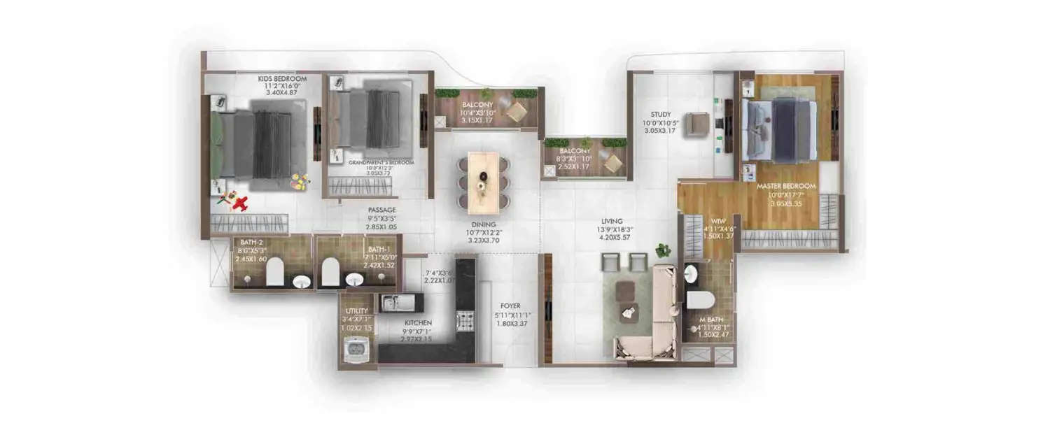 Floor plan for 3.5 BHK