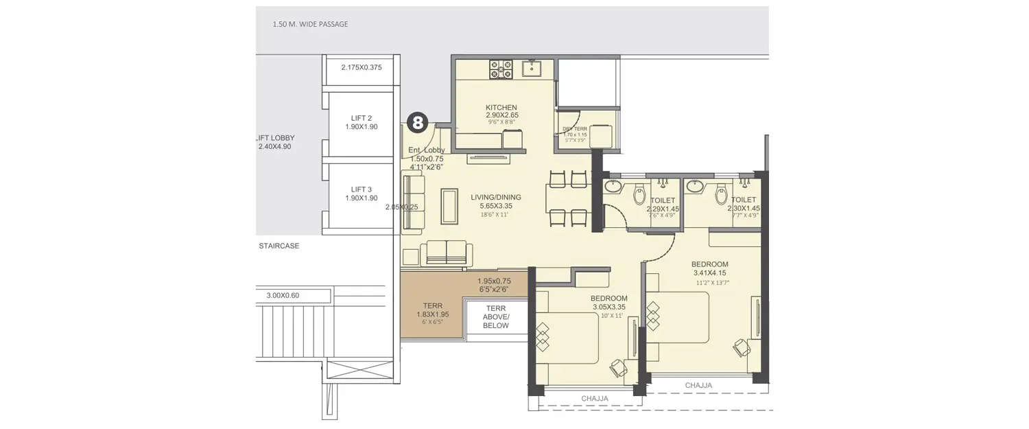 Floor plan for 2 BHK