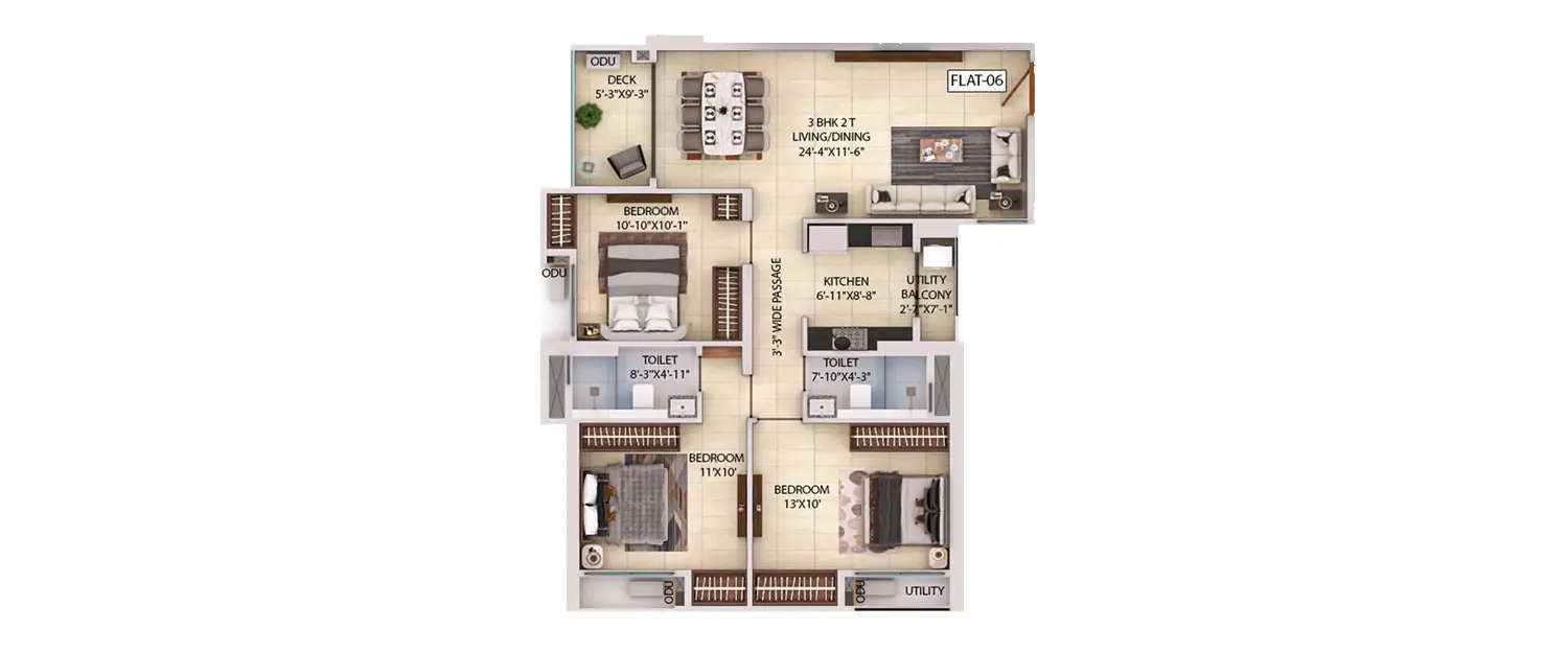 Floor plan for 3 BHK