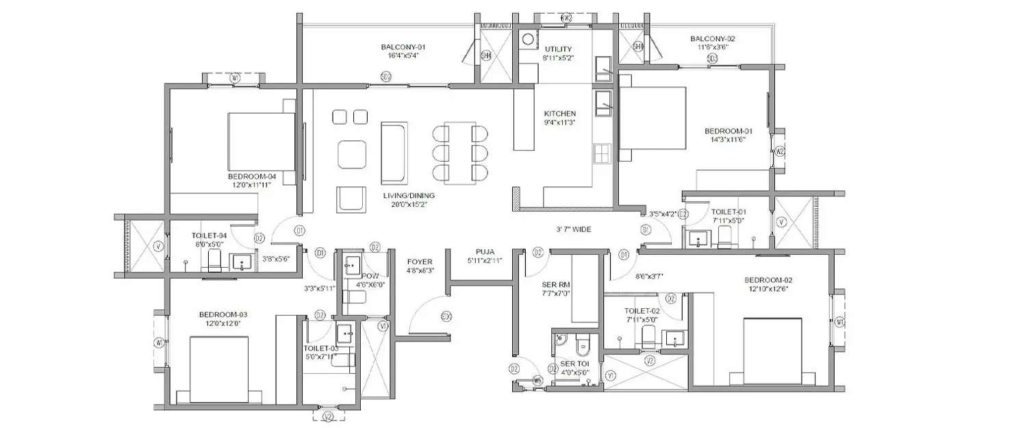 Floor plan for 4 BHK