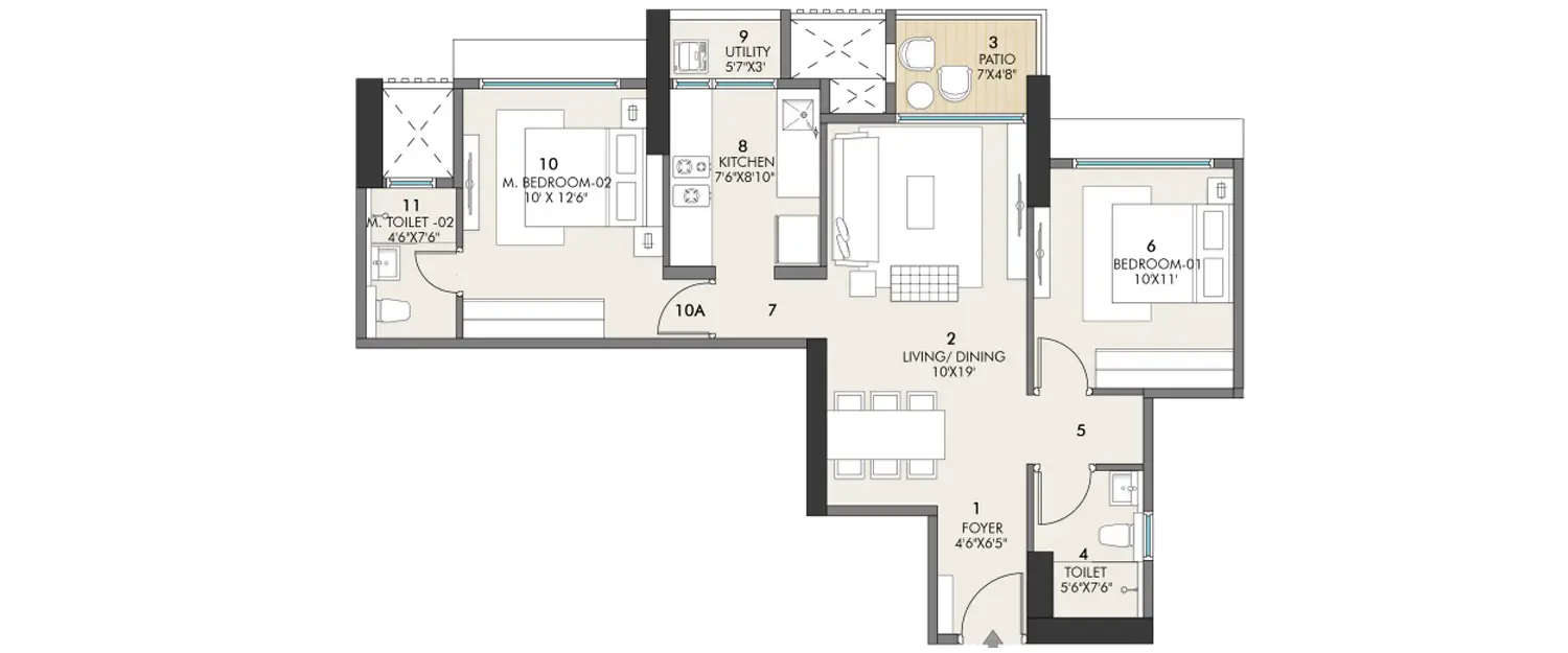 Floor plan for 2 BHK