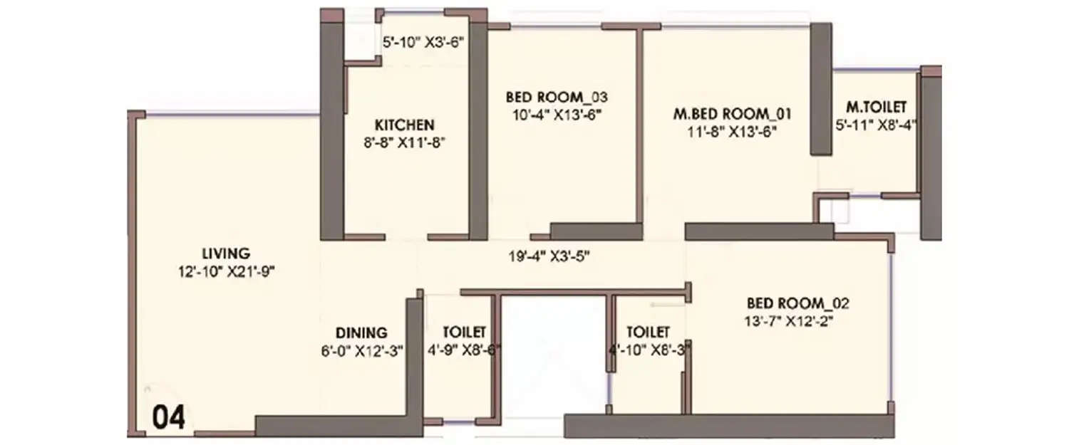 Floor plan for 3 BHK