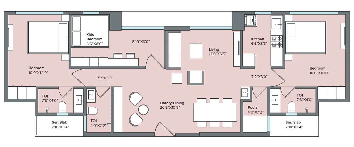 Floor plan for 3 BHK