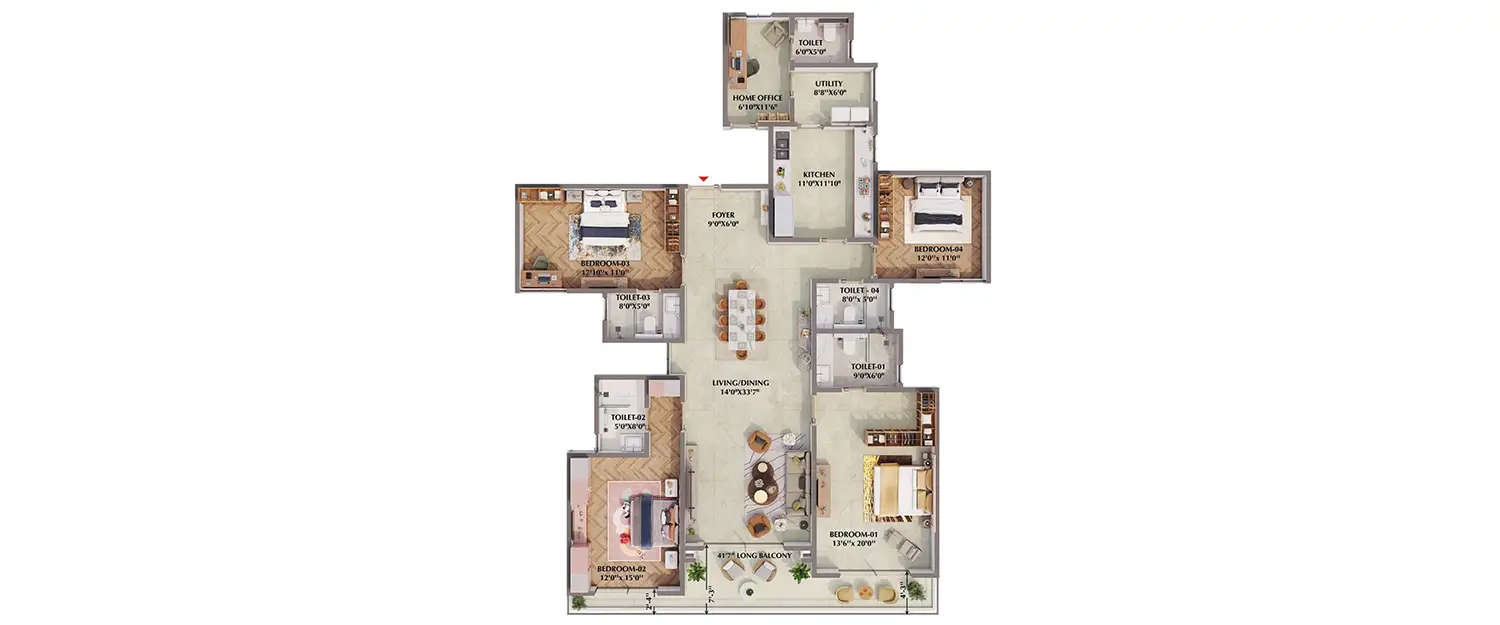 Floor plan for 4 BHK