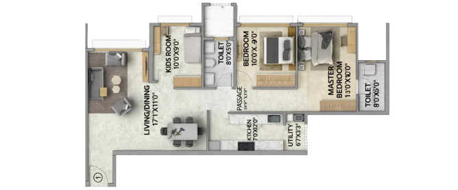 Runwal Bliss Kanjurmarg - Floor plan 2.5 BHK 864 Sq.ft