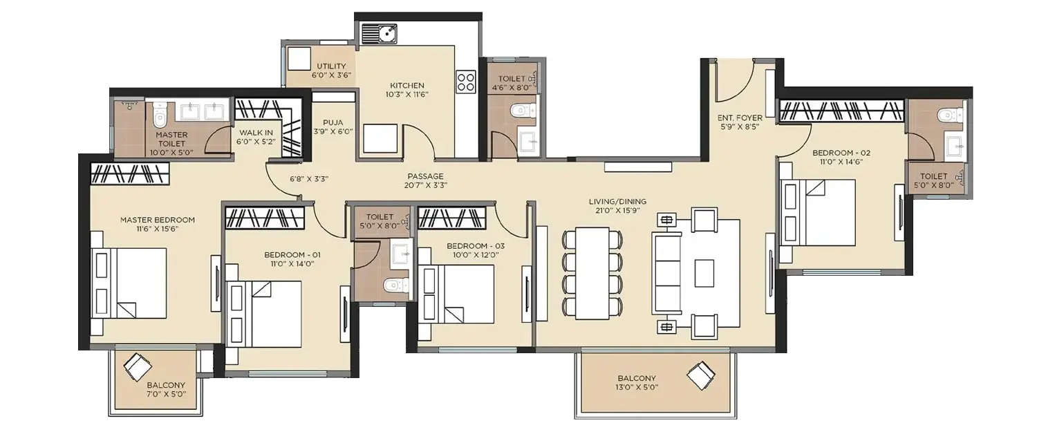 Floor plan for 4 BHK