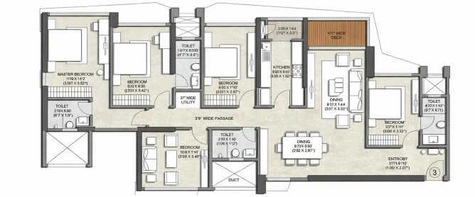 Raymond Realty Pokhran Road 1 - Floor plan 4.5 BHK 2433 Sq.ft