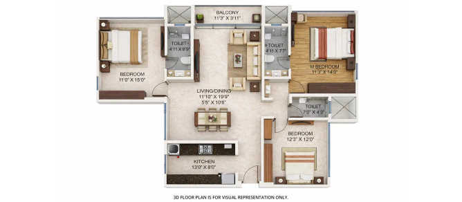 MICL Aaradhya One Park Ghatkopar - Floor plan 3 BHK 1148 Sq.ft