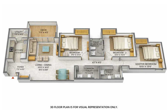 Lodha Palava Dombivali - Floor plan 3 BHK 939 Sq.ft
