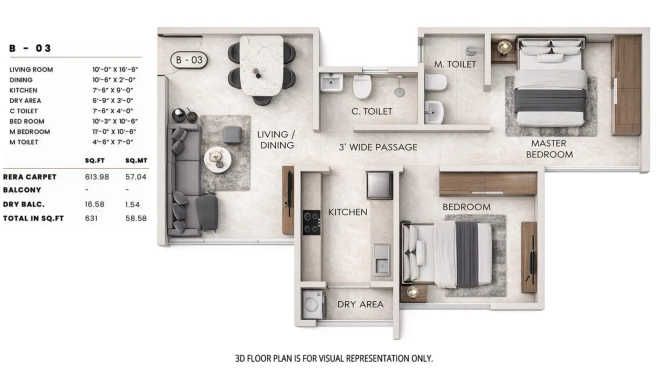 Sheth Promont Sion - Floor plan 2 BHK 631 Sq.ft