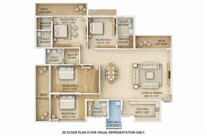 Delta Palm Beach Seawoods - Floor plan 4 BHK 2142 Sq.ft