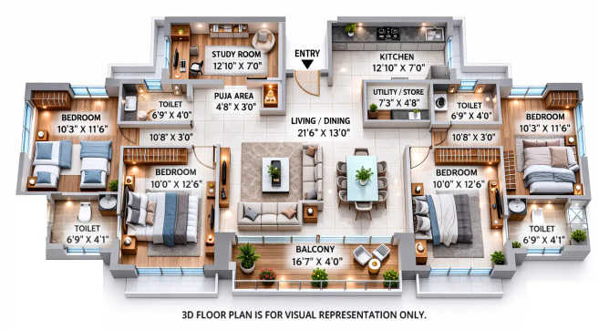 Chandak Greenairy Borivali - Floor plan 4 BHK 1378 Sq.ft