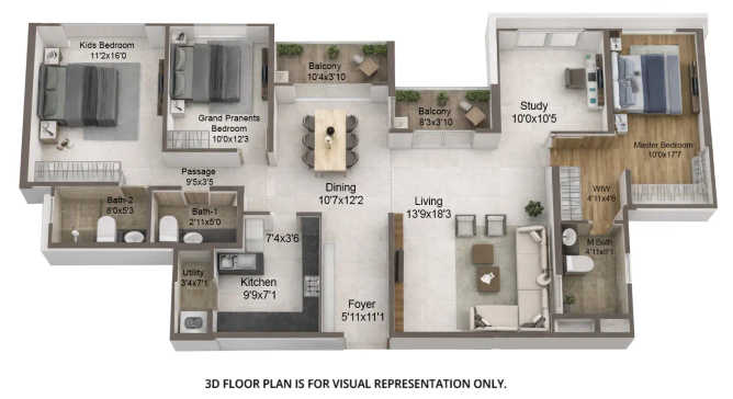 Geras Island Of Joy Manjri - Floor plan 3.5 BHK 1507 Sq.ft