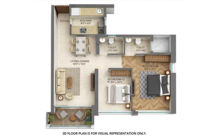 Runwal 25 Hour Life Ghodbunder Road - Floor plan 2 BHK 704 Sq.ft