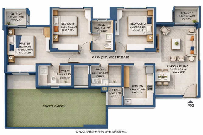 Birla Evam Manjri BK - Floor plan 3 BHK 1257 Sq.ft