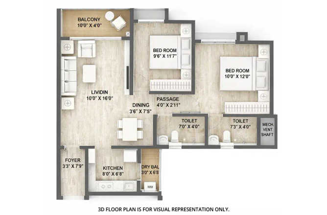 Pride World City Charholi - Floor plan 2 BHK 673 Sq.ft