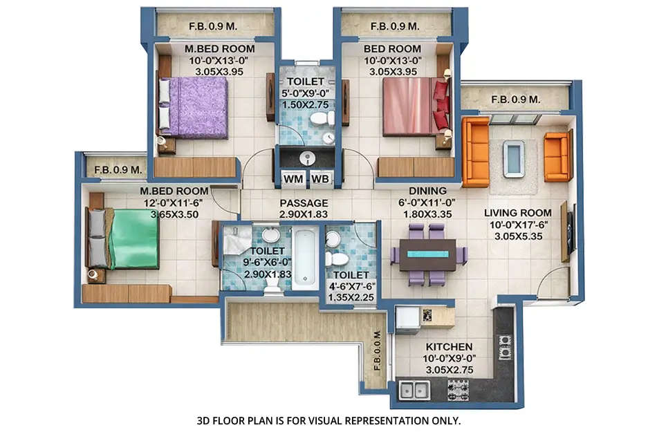 Arihant Clan Aalishan Kharghar - Floor plan 3 BHK 1139 Sq.ft