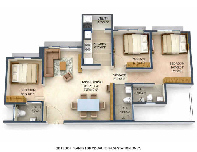 Runwal Avenue Kanjurmarg - Floor plan 3 BHK 804 Sq.ft