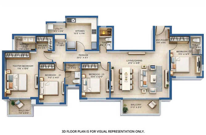 Hiranandani Golden Willows Panvel - Floor plan 4 BHK 1630 Sq.ft