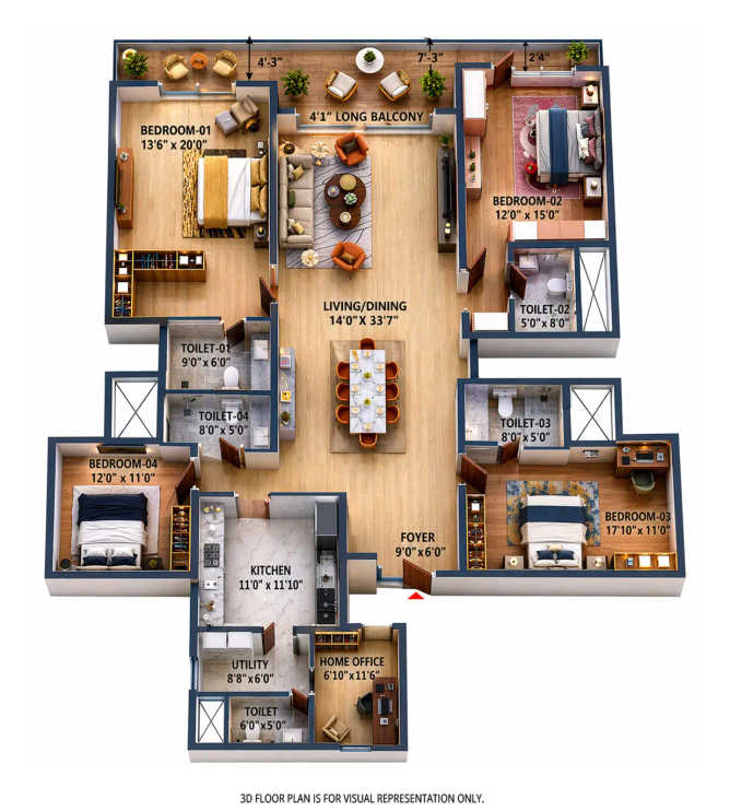 Prestige Raintree Park Varthur - Floor plan 4 BHK 2968 Sq.ft