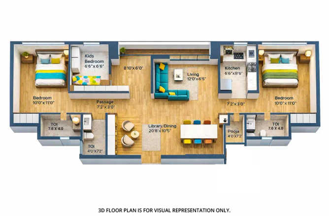 Marathon Nexzone Panvel - Floor plan 3 BHK 913 Sq.ft