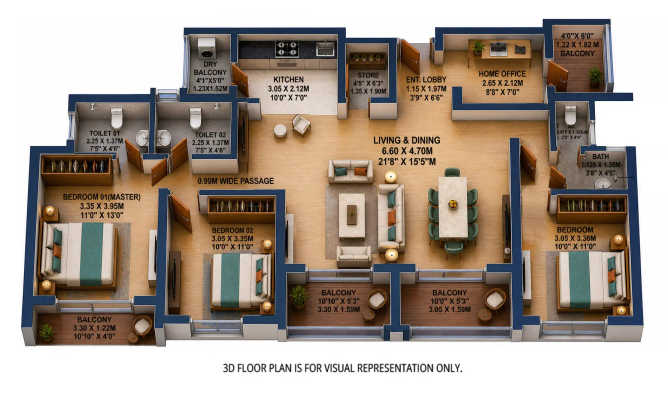 Godrej Park World Hinjewadi - Floor plan 3.5 BHK 1405 Sq.ft