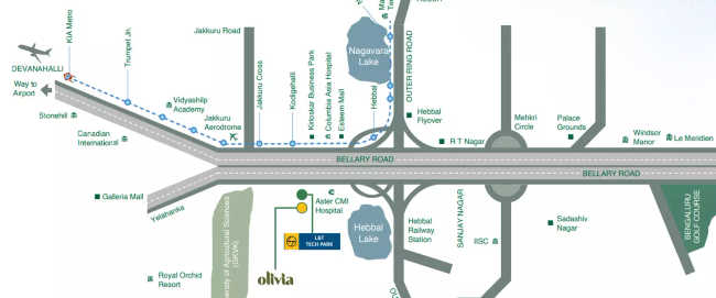 L & T Raintree Olivia Hebbal - Location Map