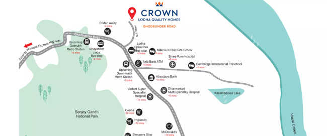 Lodha Crown GB Road Ghodbunder Road - Location Map