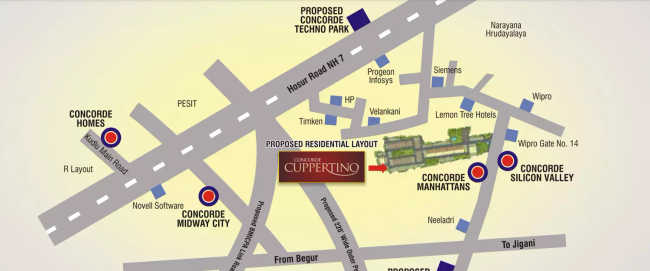 Concorde Cuppertino Electronic City - Location Map