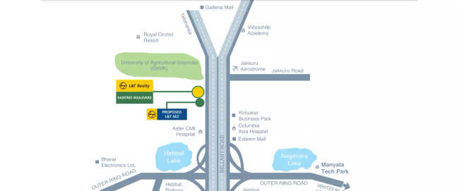 L & T Raintree Boulevard Hebbal - Location Map