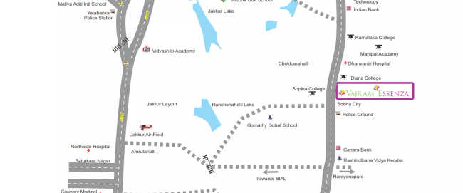 Vajram Essenza Thanisandra - Location Map