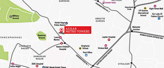 Ashar Metro Towers Pokhran Road 1 - Location Map