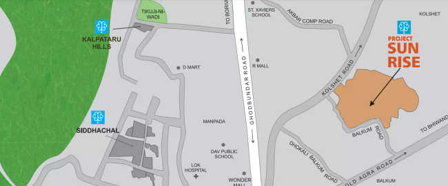 Kalpataru Sunrise Kolshet Road - Location Map