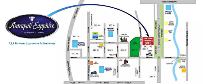 Amrapali Sapphire Sector 45 - Location Map