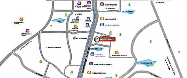 Mahindra Windchimes Arekere - Location Map