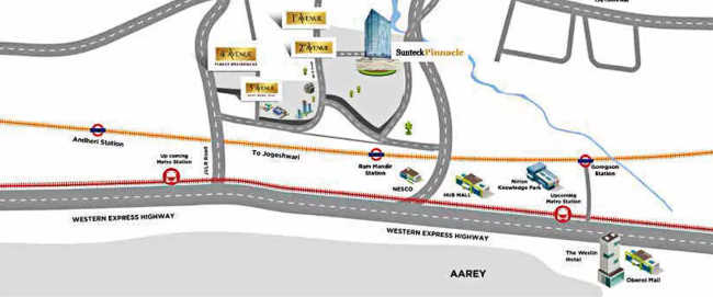 Sunteck Pinnacle Goregaon - Location Map